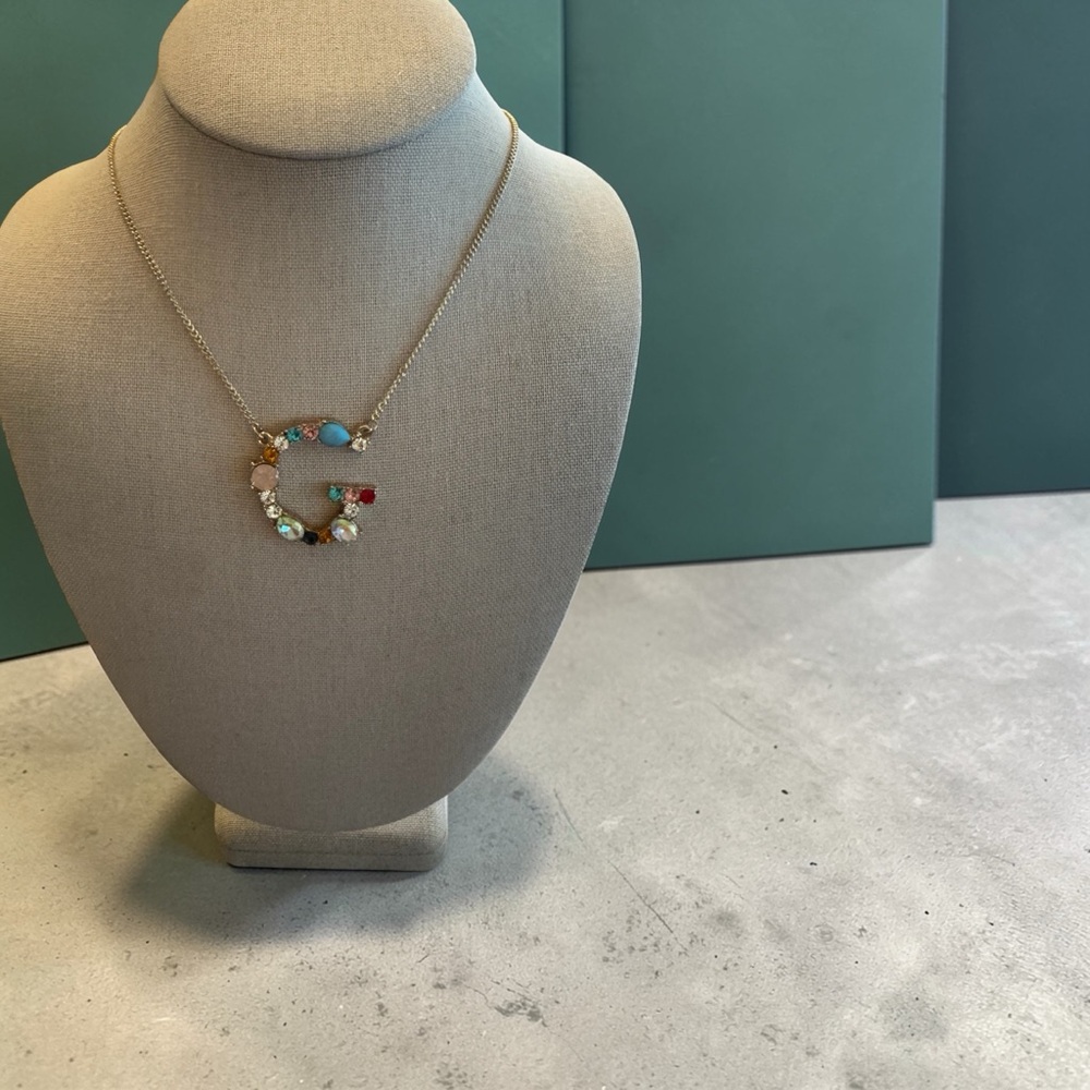 Initial G Necklace w Multicolor Gemstones - Picture 2 of 5
